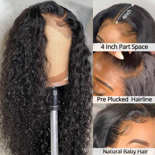 Water Wave,Wholesale 10a Virgin Burmese Human Hair Curly Weave Glueless Invisible Swiss 4x4 Lace Closure Wig With Baby Hair